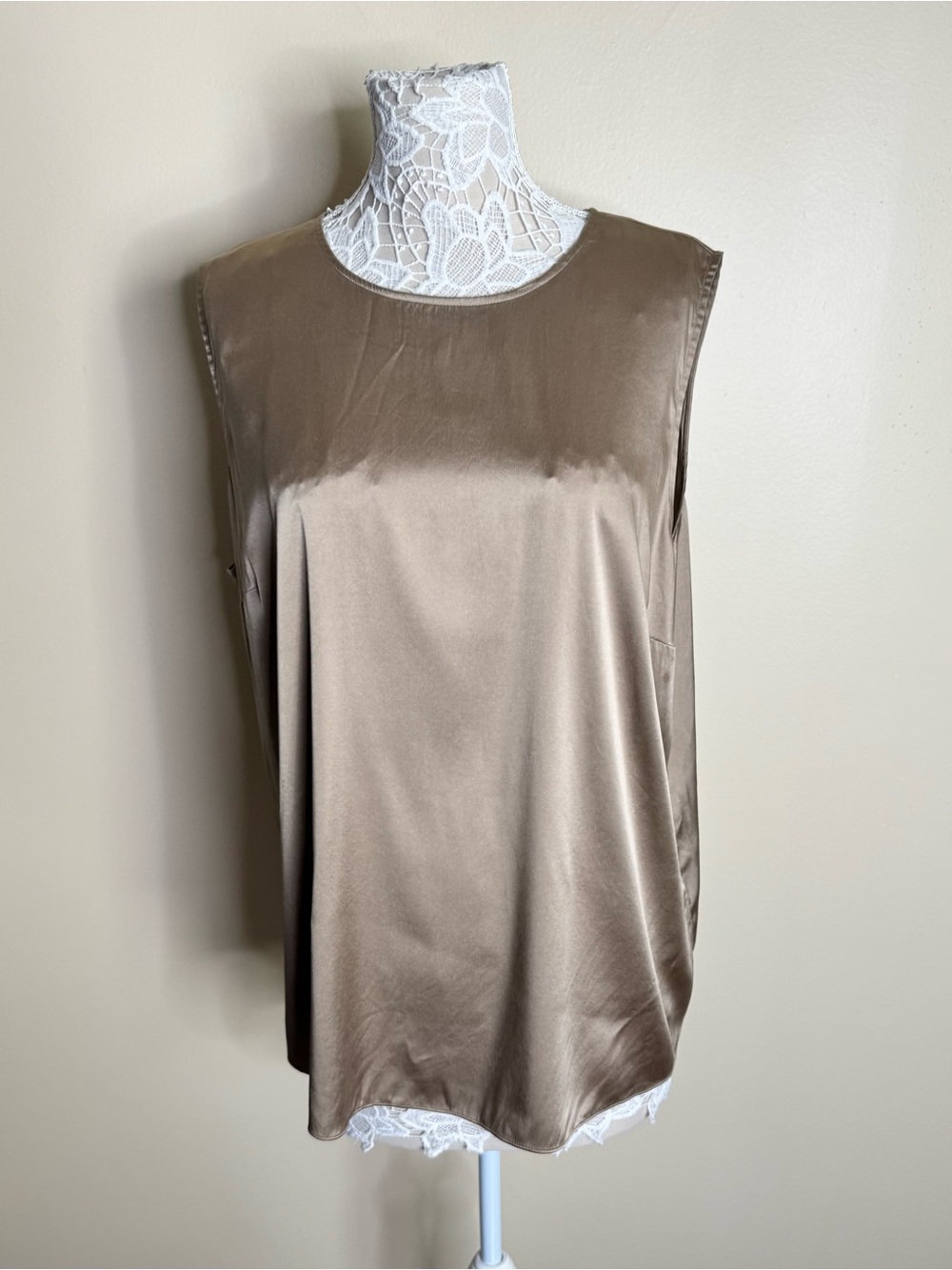 Eileen Fisher Stretch Silk Charmeuse Scoop Neck Tank size 2X Taupe Bronze